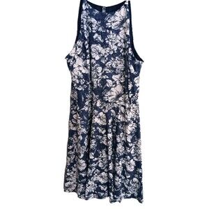 Fortune & Ivy Blue & White Floral Midi Dress Sz L Spaghetti Straps Stretch Waist
